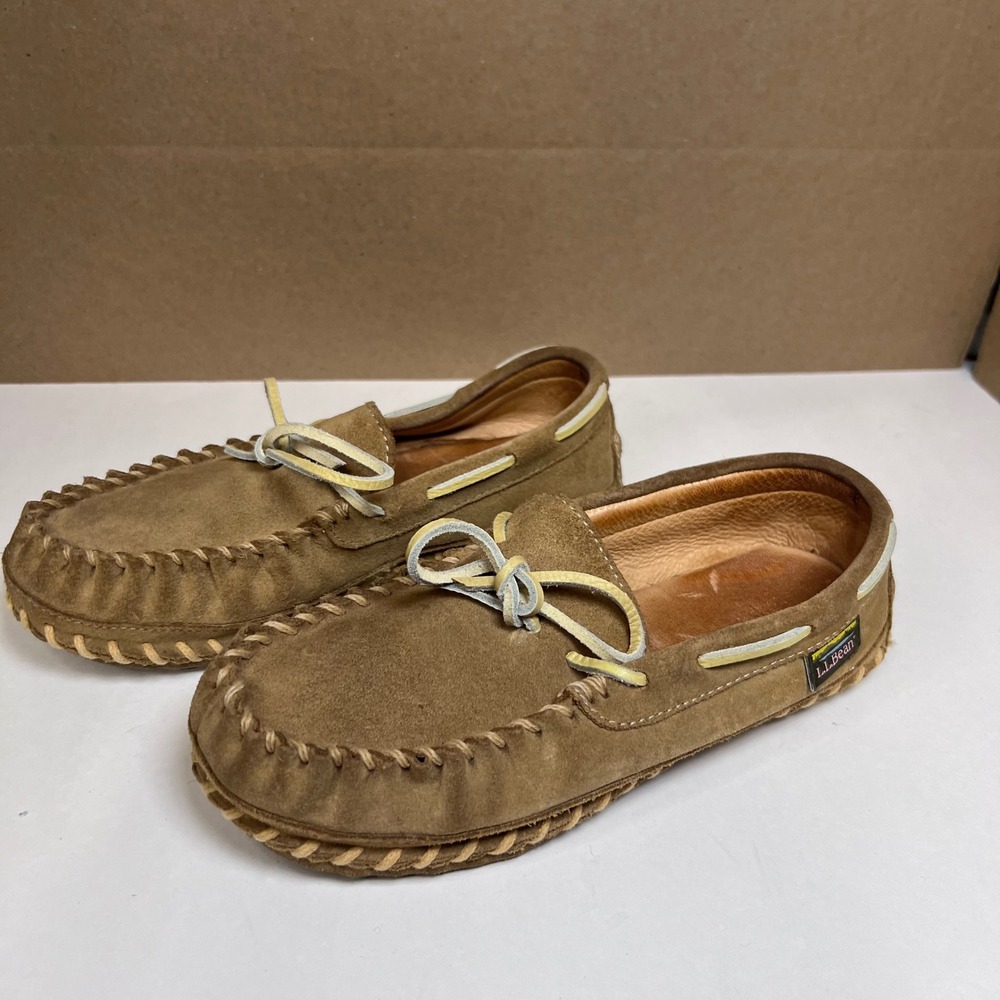LL Bean Womens Suede Moccasins Slippers Shoes Brown 8M